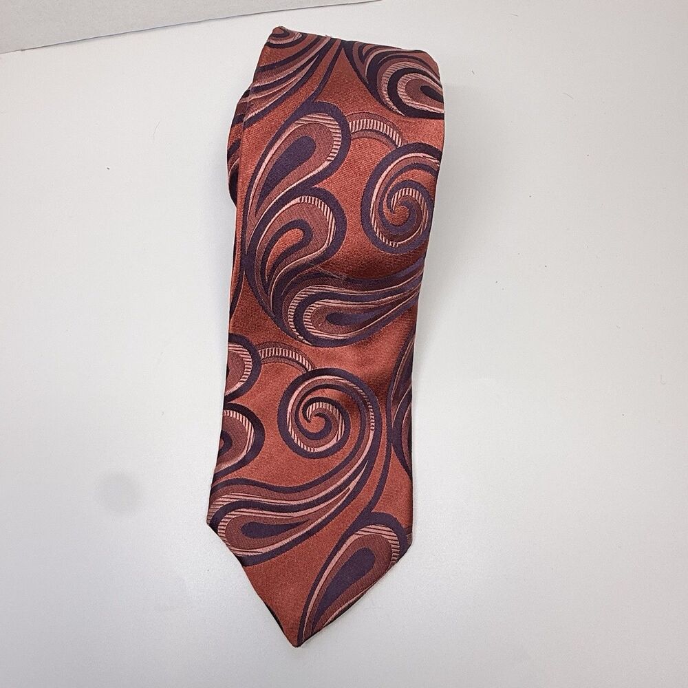 Ted Baker Orange Purple Swirl Paisley Print 100% Silk Neck Tie